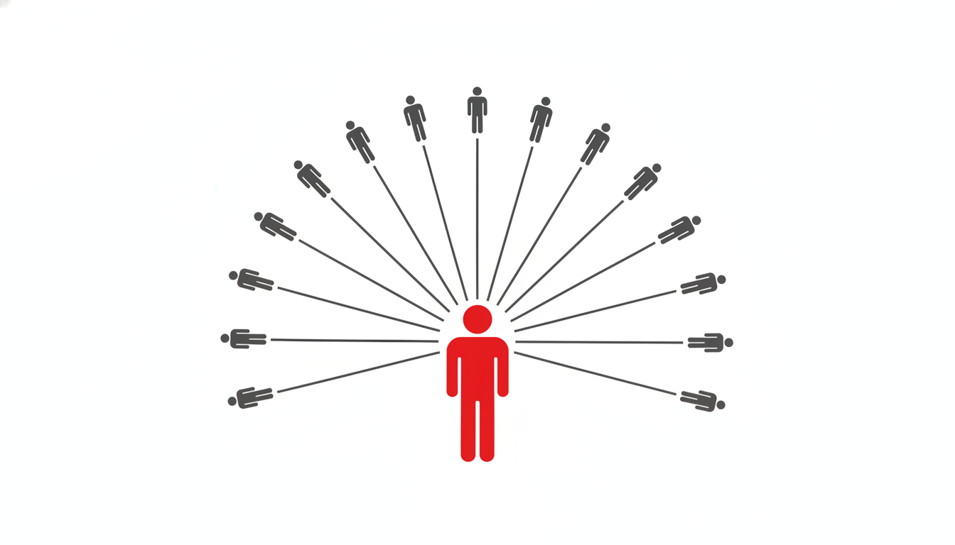 Diagram showing one person connected to 15 other people.