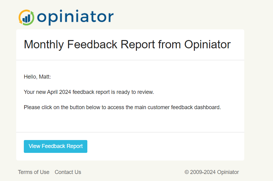 Opiniator email reports emal