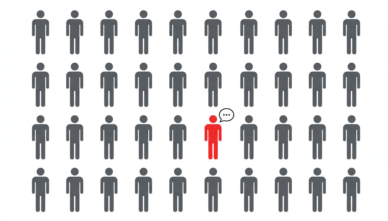 A visual representation of the 1:26 ratio, showing one complaining customer amidst 26 silent defectors.