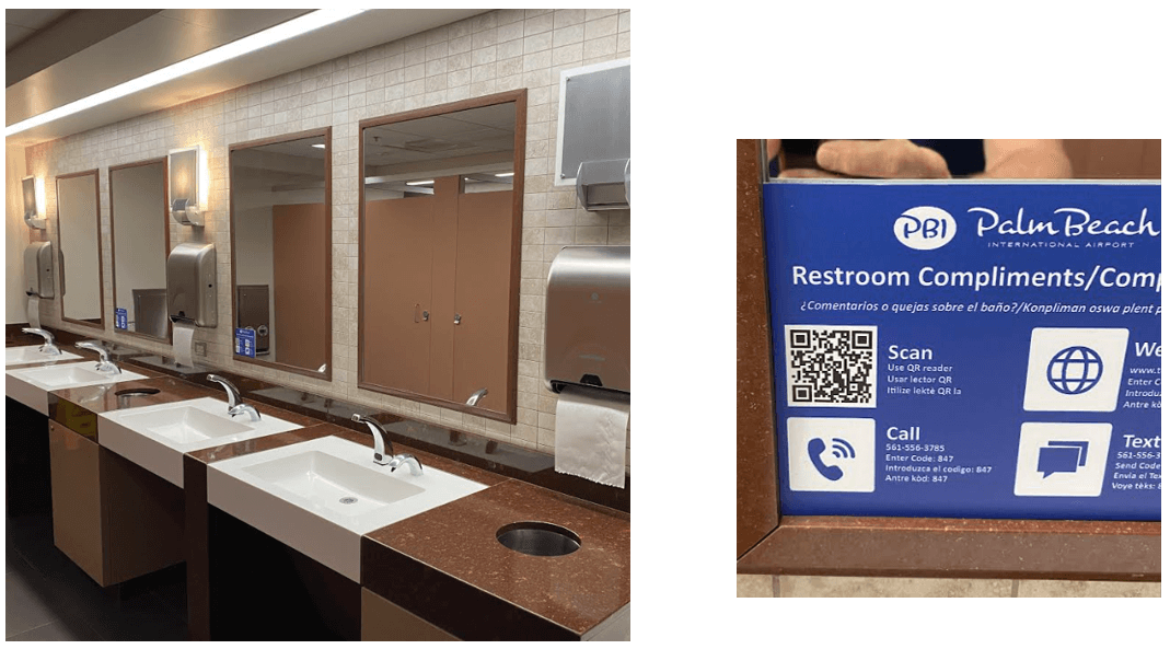 Airport improves restroom standards using feedback by cell phone
