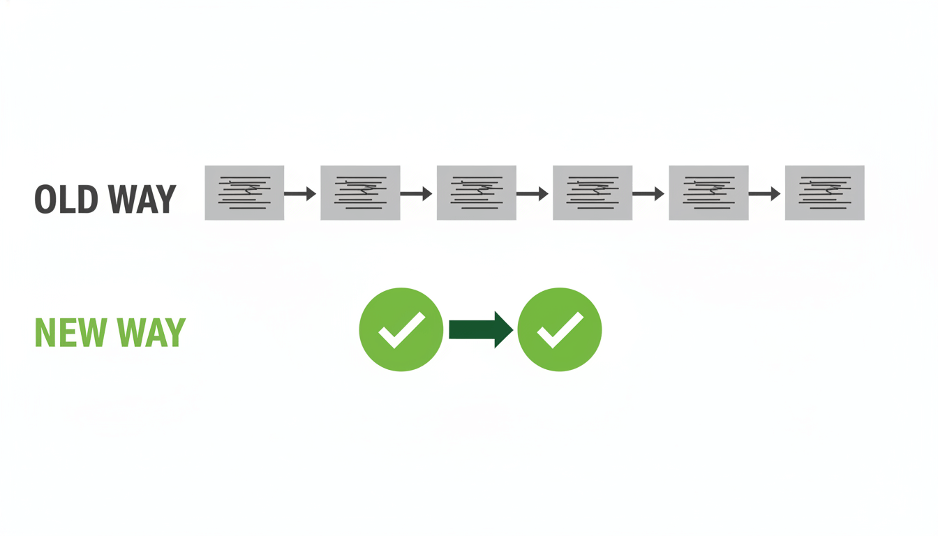 Diagram contrasting a complex 5-step survey process with a simple 2-step QR code process.