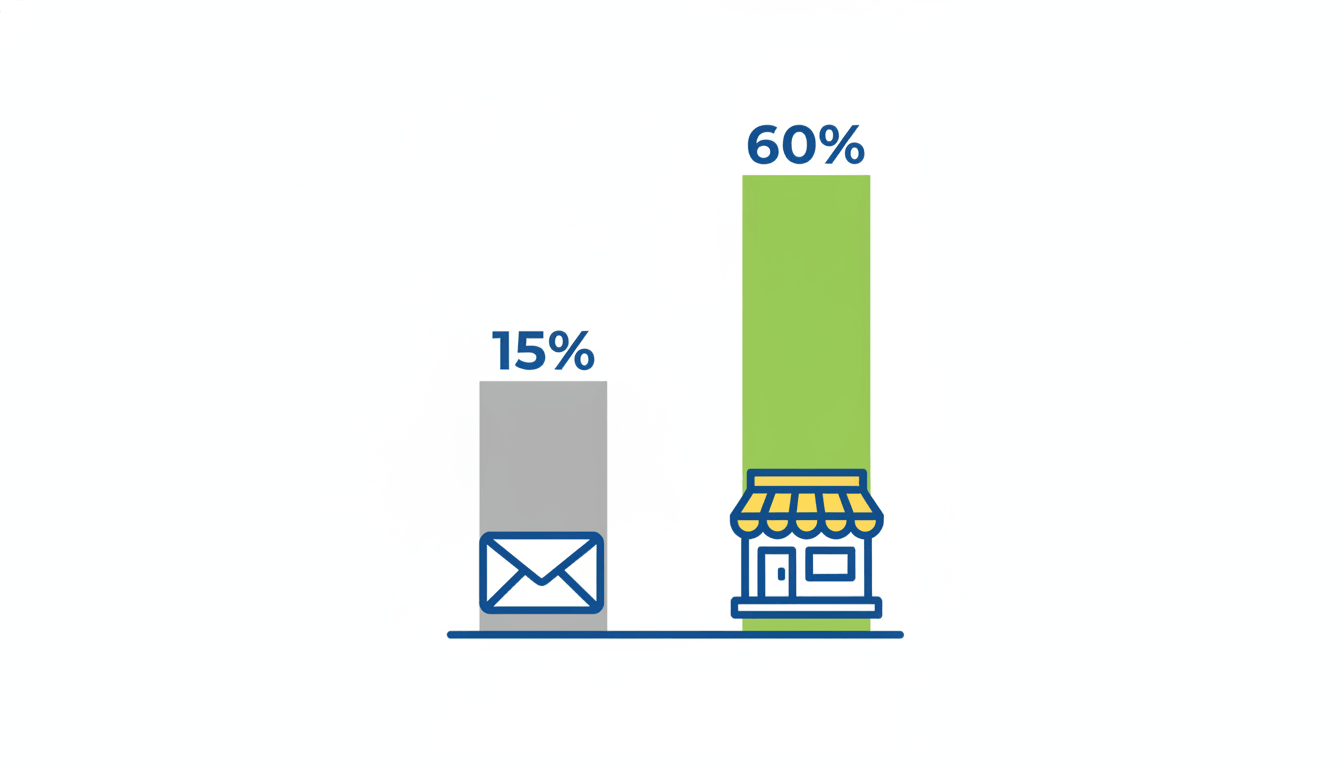 A bar chart comparing email survey response rates at 15 percent to on-site survey response rates at 60 percent.